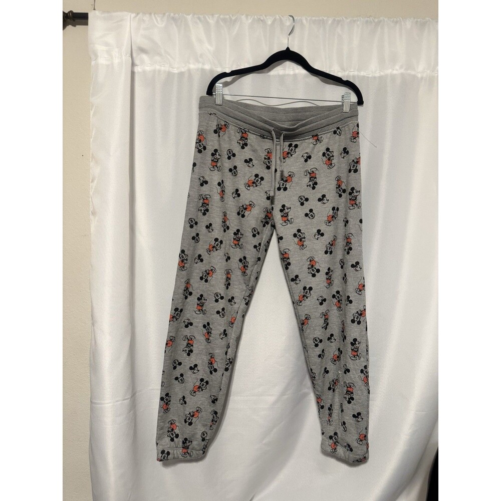 Disney Mickey Mouse Women's Lounge Pajama Pants Gray Jersey Drawstring Size L